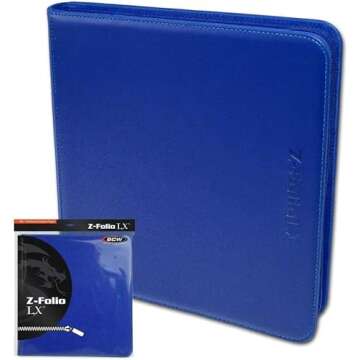 BCW Z-Folio LX Zipper Portfolio - Premium Blue Leatherette 12-Pocket Playset Album - Secure Zipper -...