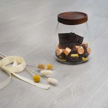 PreZervers Elegant Glass Food Jar with Wooden Lid - 33.8 Fl Oz (1000ml) - Airtight, Microwave & Dishwasher Safe - Perfect for Cookies, Spices, Tea, Candy & More