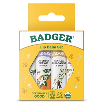 Badger Classic Lip Balm Variety Pack with Organic Ingredients