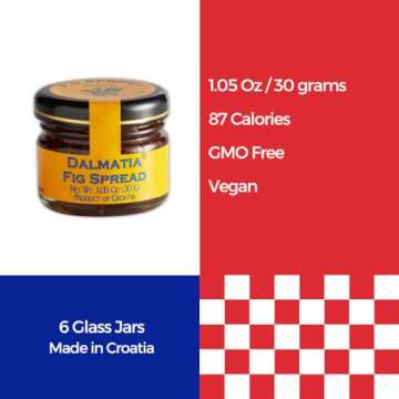 Fig Jam Spread - Traditional Croatian Fig Preserve Recipe For Charcuterie. Mini Glass Jars Pack of 6 (1.05 Oz) + 6 Mini Atrevo Wood Spreaders.