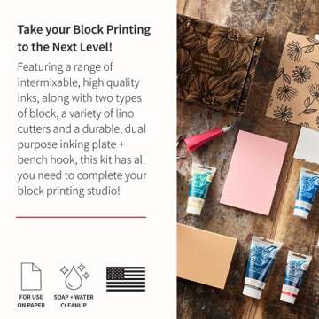 Speedball Deluxe Block Printing Kit - Includes Inks, Brayer, Bench Hook, Lino Handle and Cutters, Sp...