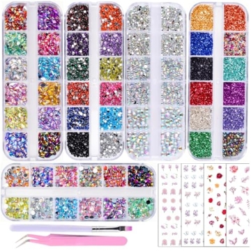 Nail Art Rhinestones Set with Stickers and Tools for Easy Application