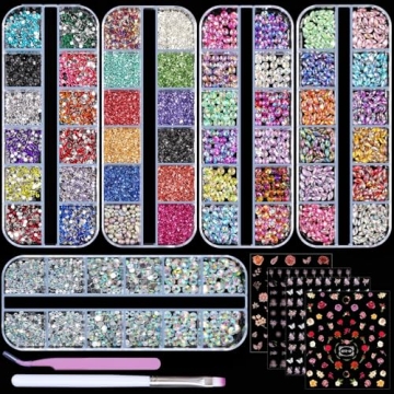 Nail Art Rhinestones Set with Stickers and Tools for Easy Application