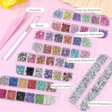 Nail Art Rhinestones Set with Stickers and Tools for Easy Application
