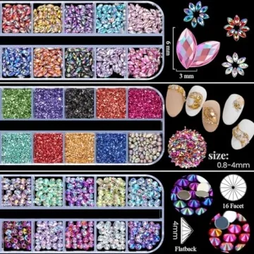 Nail Art Rhinestones Set with Stickers and Tools for Easy Application