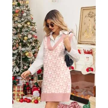 Zeagoo Sweater Dresses for Women 2024 Sweater Vest Fall Winter Dresses V Neck Long Vest Pink Dress for Women Pink Love M