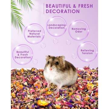 Bissap Natural Flower & Herb Hamster Bedding 300g/10.5oz, Small Animal Flower Habitat Decor for Syrian Dwarf Hamster Gerbil Chinchilla Mice Degu and Other Small Pet Flower Bedding Odor Control Forage