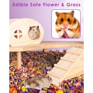 Bissap Natural Flower & Herb Hamster Bedding 300g/10.5oz, Small Animal Flower Habitat Decor for Syrian Dwarf Hamster Gerbil Chinchilla Mice Degu and Other Small Pet Flower Bedding Odor Control Forage