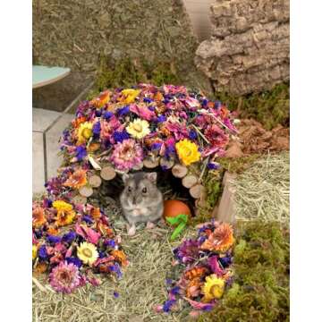 Bissap Natural Flower & Herb Hamster Bedding 300g/10.5oz, Small Animal Flower Habitat Decor for Syrian Dwarf Hamster Gerbil Chinchilla Mice Degu and Other Small Pet Flower Bedding Odor Control Forage