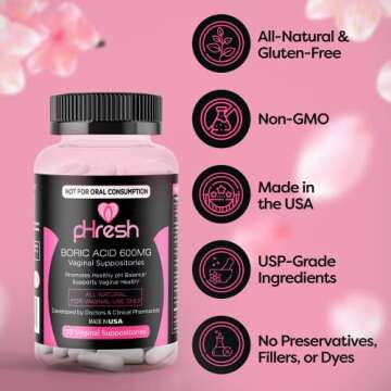 ACE NUTRITION pHresh Boric Acid Suppositories for Women, Suppositories for Odor Use, Natural Feminin...