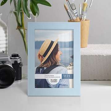 Renditions Gallery 5x7 inch Picture Frame Modern Style Wood Pattern and High Definition Glass Ready for Wall and Tabletop Photo Display, Blue Frame