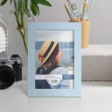 Renditions Gallery 5x7 inch Picture Frame Modern Style Wood Pattern and High Definition Glass Ready for Wall and Tabletop Photo Display, Blue Frame