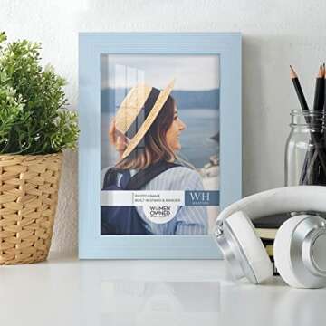 Renditions Gallery 5x7 inch Picture Frame Modern Style Wood Pattern and High Definition Glass Ready for Wall and Tabletop Photo Display, Blue Frame