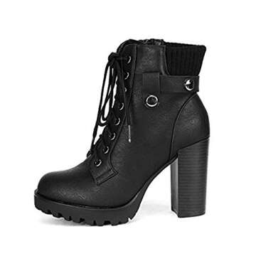 DREAM PAIRS Women's Lace up Combat Ankle Boots High Chunky Heel Fashion Heeled Booties Shoes,Size 8,...