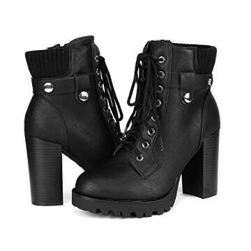 DREAM PAIRS Women's Lace up Combat Ankle Boots High Chunky Heel Fashion Heeled Booties Shoes,Size 8,Black,SCANDL