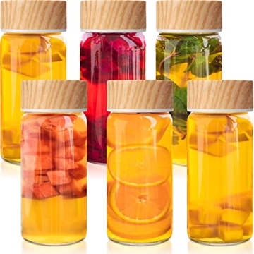 Nuogo 6 Pack Glass Bottles with Lids 12 oz Juicing Bottles Reusable Glass Wide Mouth Glass Juice Bot...