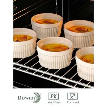 DOWAN 8 oz Ramekins for Creme Brulee Porcelain Ramekins Oven Safe, Classic Style Ramekins for Baking Souffle Ramekins Bowls, Set of 6, White