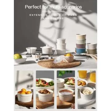 DOWAN 8 oz Ramekins for Creme Brulee Porcelain Ramekins Oven Safe, Classic Style Ramekins for Baking Souffle Ramekins Bowls, Set of 6, White