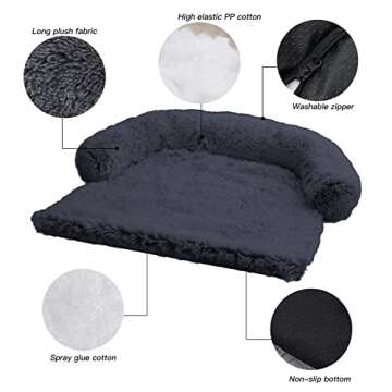 Calming Dog Bed Fluffy Plush Dog Mat for Furniture Protector with Removable Washable Cover for Large Medium Small Dogs and Cats (Large(45x37x6), Dark Grey)