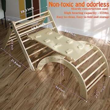 Wooden Climbing Toy for Kids Set - 4 in 1 Triangle Set with Ramp and Arch Climber, Toddlers Foldable Ladder, Safe and Sturdy for Rocking Arch, Climbing Ramp, Climbing Arch, Slide, and Climb Triangle