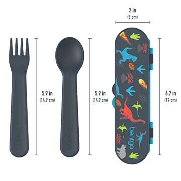 Bentgo Kids Utensil Set - Reusable Plastic Fork, Spoon & Storage Case - BPA-Free Materials, Easy-Grip Handles, Dishwasher Safe - Ideal for School Lunch, Travel, & Outdoors (Dinosaur)