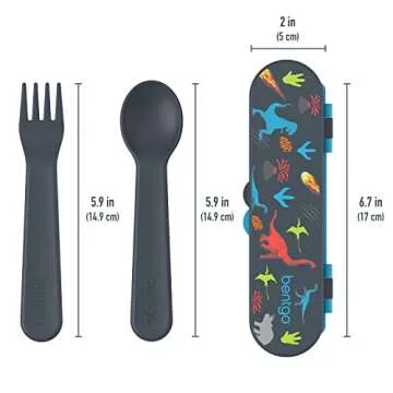 Bentgo Kids Utensil Set - Reusable Plastic Fork, Spoon & Storage Case - BPA-Free Materials, Easy-Grip Handles, Dishwasher Safe - Ideal for School Lunch, Travel, & Outdoors (Dinosaur)