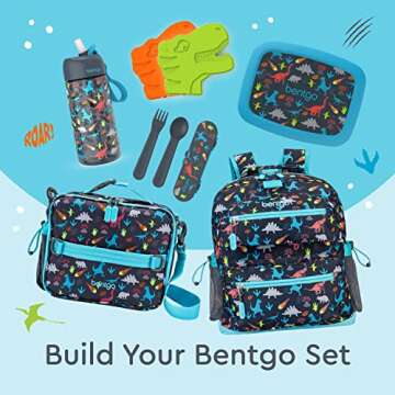 Bentgo Kids Utensil Set - Reusable Plastic Fork, Spoon & Storage Case - BPA-Free Materials, Easy-Grip Handles, Dishwasher Safe - Ideal for School Lunch, Travel, & Outdoors (Dinosaur)