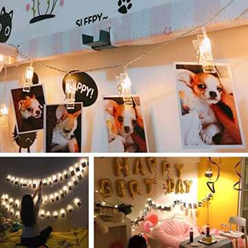 MZD8391 50 Photo Clips String Lights/Holder, Indoor Fairy Lights for Hanging Photos Pictures Cards a...