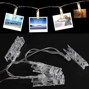 MZD8391 50 Photo Clips String Lights/Holder, Indoor Fairy Lights for Hanging Photos Pictures Cards and Memos, Ideal Gift (Warm White)