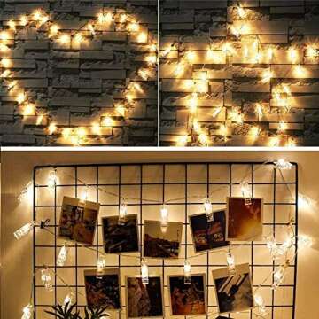 MZD8391 50 Photo Clips String Lights/Holder, Indoor Fairy Lights for Hanging Photos Pictures Cards and Memos, Ideal Gift (Warm White)