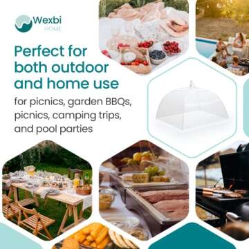Wexbi-home Food Cover Mesh Collapsible Bowl Tent Protector - Pop-Up Umbrella Picnic Table Plant Bug Net for Outdoors, Screen Tents, Parties Picnics, BBQs 7 Covers Included
