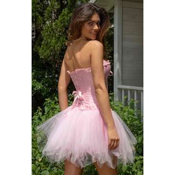 SZIVYSHI Powder Pink Corset Top for Women - Overbust Lace Up Waist Cincher Bustier Lingerie - Corsett - Size S