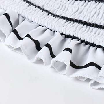 MOSHENGQI Women's Bandeau Ruffled Bikini Set Off Shoulder Smocked Swimsuiit Bathing Suit(M(US Size 8-10),White-Floral)