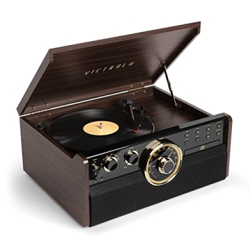Victrola Empire Mid-Century 6-in-1 Turntable with Bluetooth Connectivity, Radio, Cassette and CD Pla...