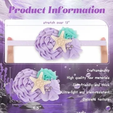 YanJie Mermaid Headbands Baby Girl Bows Starfish Baby Girl Hair Accessories for Party Lavender Headbands Newborn Bows Aqua Glitter Mermaid Accessories