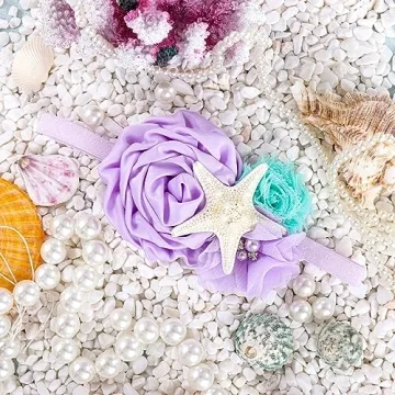 YanJie Mermaid Headbands Baby Girl Bows Starfish Baby Girl Hair Accessories for Party Lavender Headbands Newborn Bows Aqua Glitter Mermaid Accessories