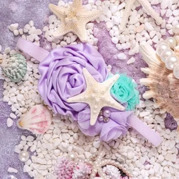 YanJie Mermaid Headbands Baby Girl Bows Starfish Baby Girl Hair Accessories for Party Lavender Headbands Newborn Bows Aqua Glitter Mermaid Accessories