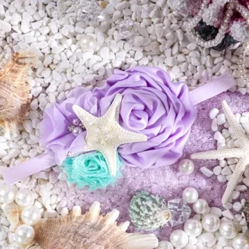 YanJie Mermaid Headbands Baby Girl Bows Starfish Baby Girl Hair Accessories for Party Lavender Headbands Newborn Bows Aqua Glitter Mermaid Accessories
