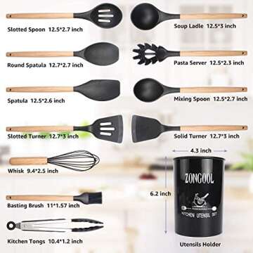 Silicone Cooking Utensil Set, ZONGOOL 20 Pcs Non-stick Heat Resistant Silicone Kitchen Utensil Set, ...