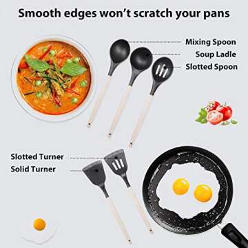 Silicone Cooking Utensil Set, ZONGOOL 20 Pcs Non-stick Heat Resistant Silicone Kitchen Utensil Set, BPA Free Spatula Cookware with Wooden Handle, Non-Toxic Kitchen Gadgets Tools Gift(Black)