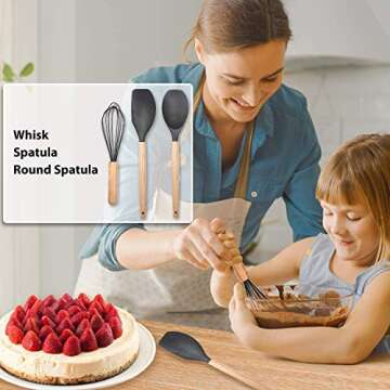 Silicone Cooking Utensil Set, ZONGOOL 20 Pcs Non-stick Heat Resistant Silicone Kitchen Utensil Set, BPA Free Spatula Cookware with Wooden Handle, Non-Toxic Kitchen Gadgets Tools Gift(Black)