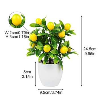 MISNODE 2 PCS Artificial Mini Potted Lemon Tree, 9.6 inch Artificial Fruit Lemon Tree Bonsai, Potted Plants Fake Lemon Tree in Pots for Table Office Bathroom Shop Party Home Decor