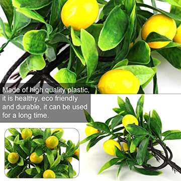 MISNODE 2 PCS Artificial Mini Potted Lemon Tree, 9.6 inch Artificial Fruit Lemon Tree Bonsai, Potted Plants Fake Lemon Tree in Pots for Table Office Bathroom Shop Party Home Decor