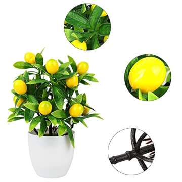 MISNODE 2 PCS Artificial Mini Potted Lemon Tree, 9.6 inch Artificial Fruit Lemon Tree Bonsai, Potted Plants Fake Lemon Tree in Pots for Table Office Bathroom Shop Party Home Decor
