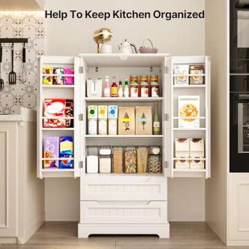 Gizoon 47" Kitchen Pantry Storage Cabinet with Drawers and Shelves, Ideal for Small Spaces