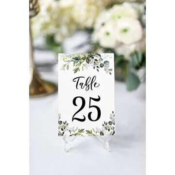 Printed Party Table Card Numbers Set, 1-25 and Head Table Card, Greenery