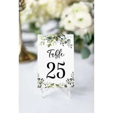 Printed Party Table Card Numbers Set, 1-25 and Head Table Card, Greenery