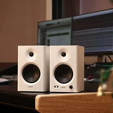 Edifier MR4 Powered Studio Monitor Speakers, 4" Active Near-Field Monitors Speaker - White (Pair)