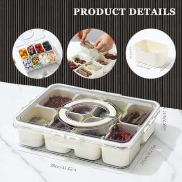ANCKNE Divided Serving Tray with Lid and Handle, Snackle Box Charcuterie Container for Portable Snac...