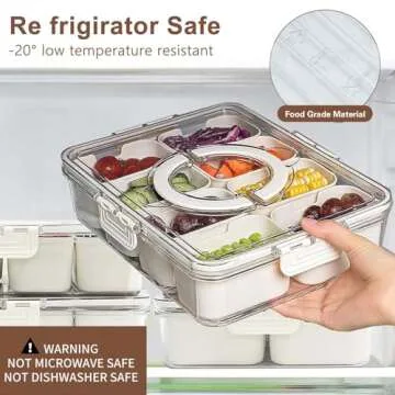 ANCKNE Divided Serving Tray with Lid and Handle, Snackle Box Charcuterie Container for Portable Snack Platters, Clear Storage Organizer for Candy,Fruits,Nuts,Snacks, Perfect for Party, Entertaining